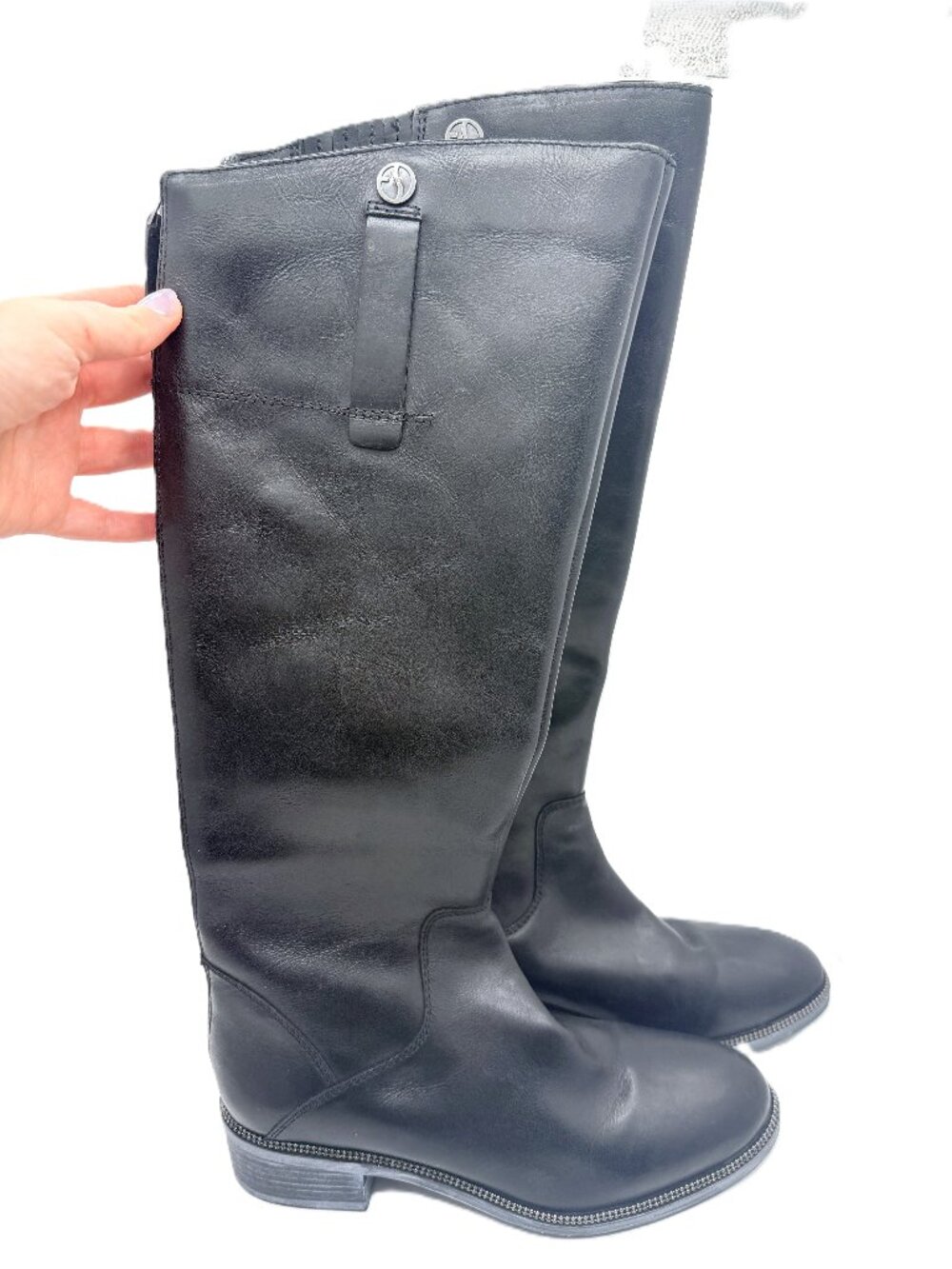 Franco Sarto Black Leather Tall Boots 8.5 Quiet Luxury Equestrian 3965
